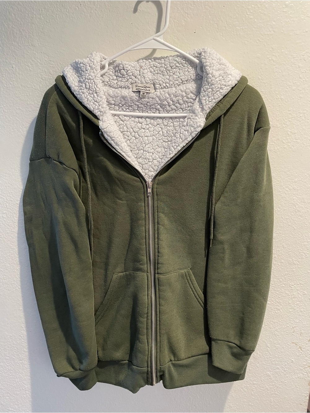 Faded Rose Olive Green Sherpa Lined Zip Hoodie M